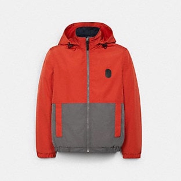 New Coach Gray Orange REVERSIBLE Short Parka Wind Breaker Men Jacket L - Picture 1 of 9